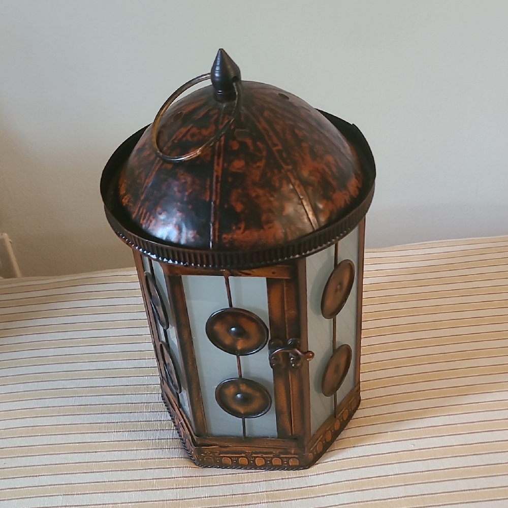 Rustic Brown Metal Lantern with Glass Panels